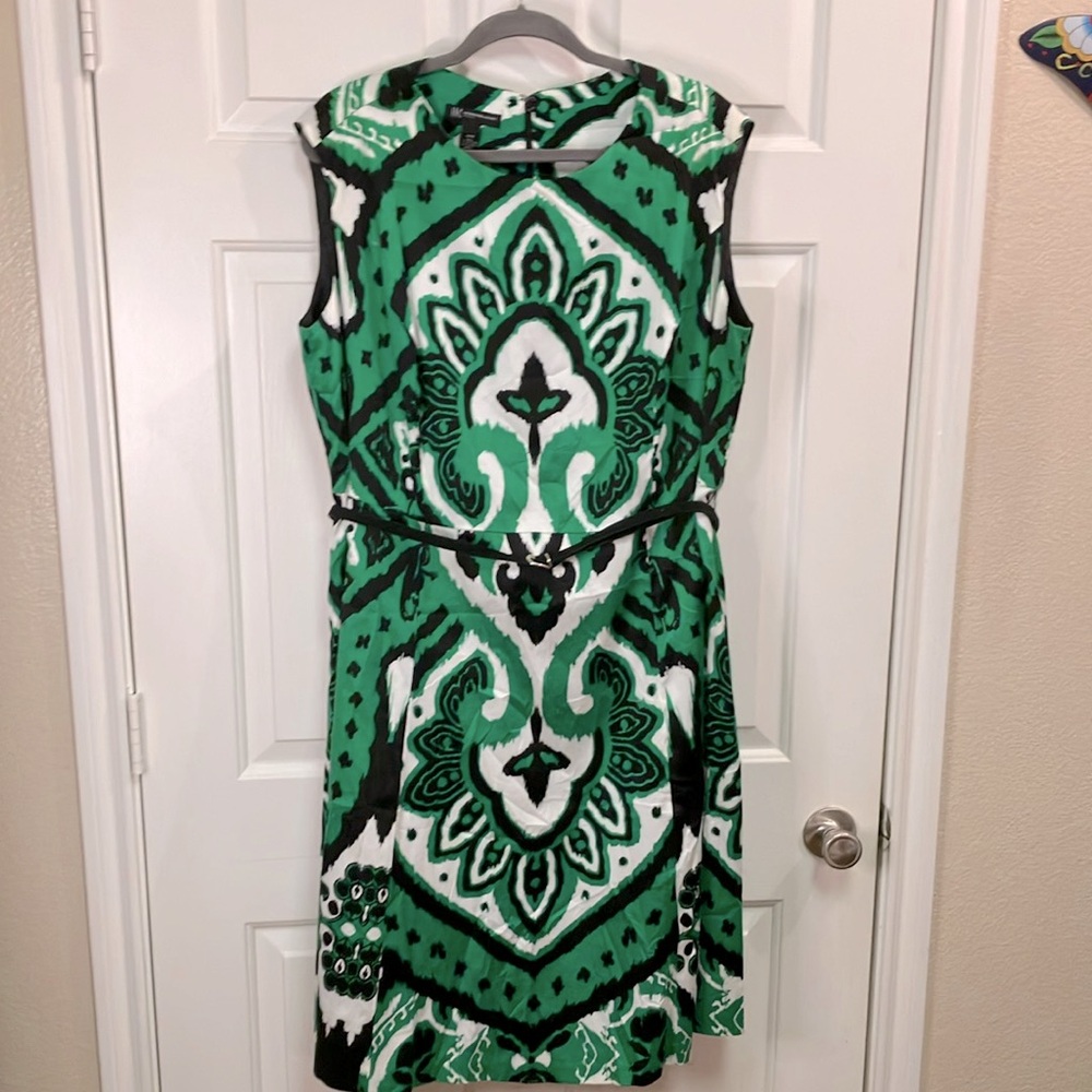 INC International Concepts Sleeveless A-Line Green Black White Dress Size 22W